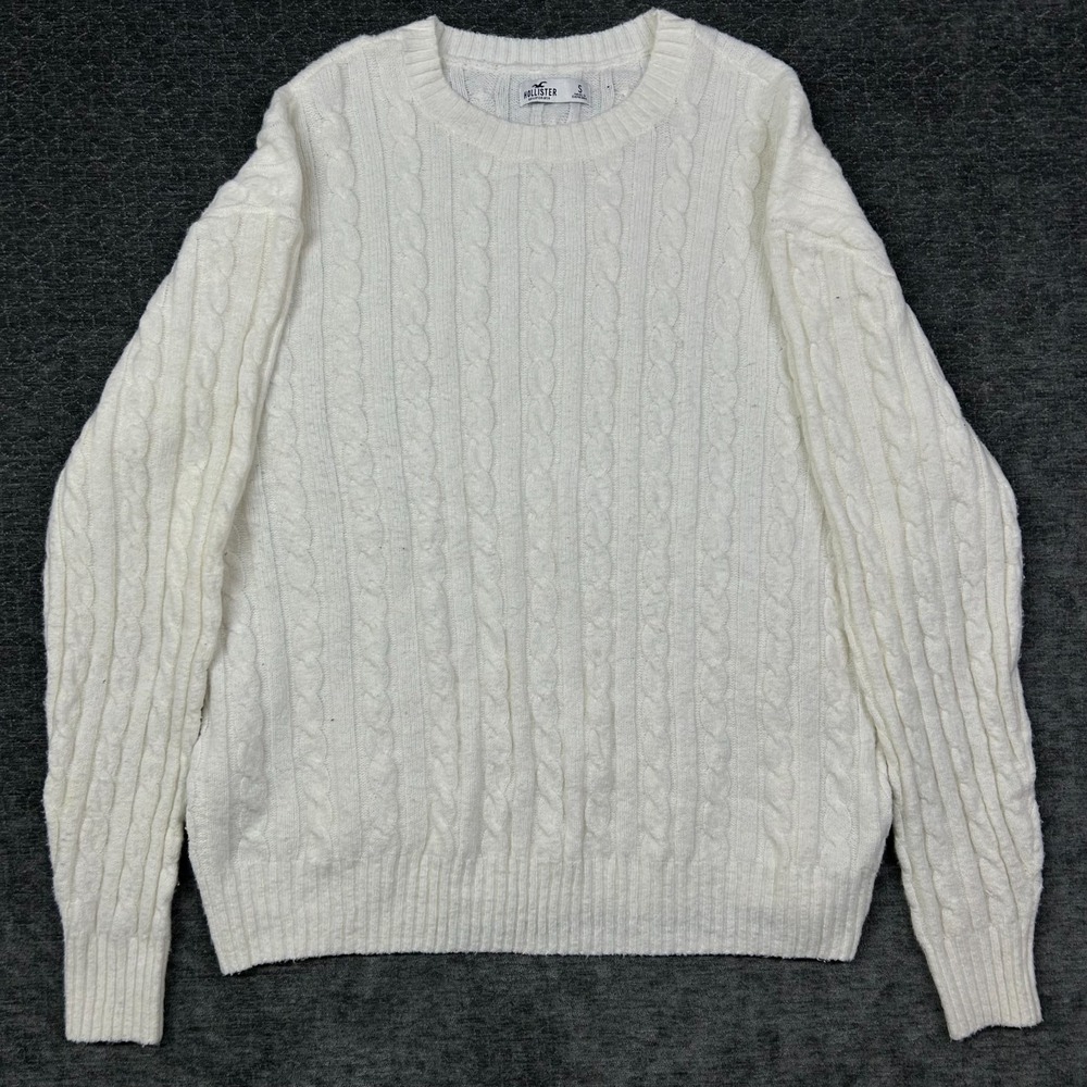 Hollister Cable-Knit Sweater Men's Off White Crewneck Pullover Chunky Preppy - S